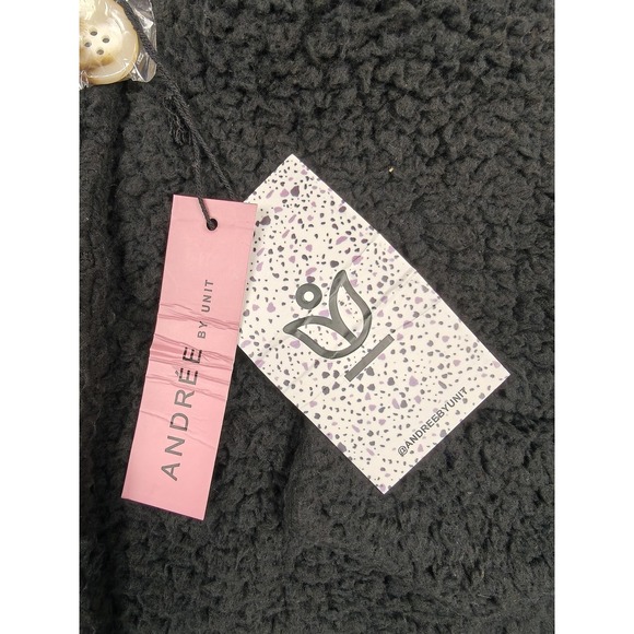 Andree By Unit Jacket Womens Small Black Sherpa Fleece Button Front Collared - Picture 2 of 7